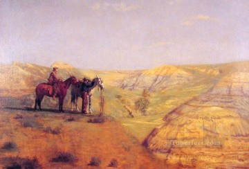 two boys singing Painting - Cowboys in the Bad Lands Realism landscape Thomas Eakins